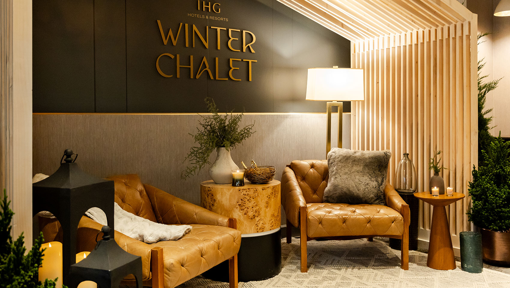 Winter Chalet Leather chairs and signage