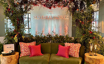 Summer Soiree signage + sofa and record player