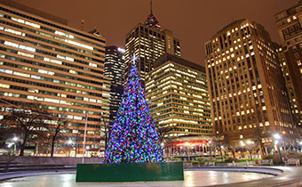 skyline with christmas tree